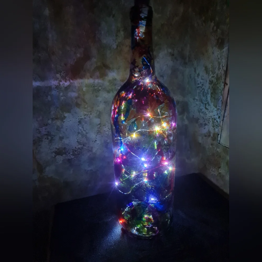 Illuminated Alcohol Ink Colorful LED Rechargeable USB Wine Bottle Light Decor